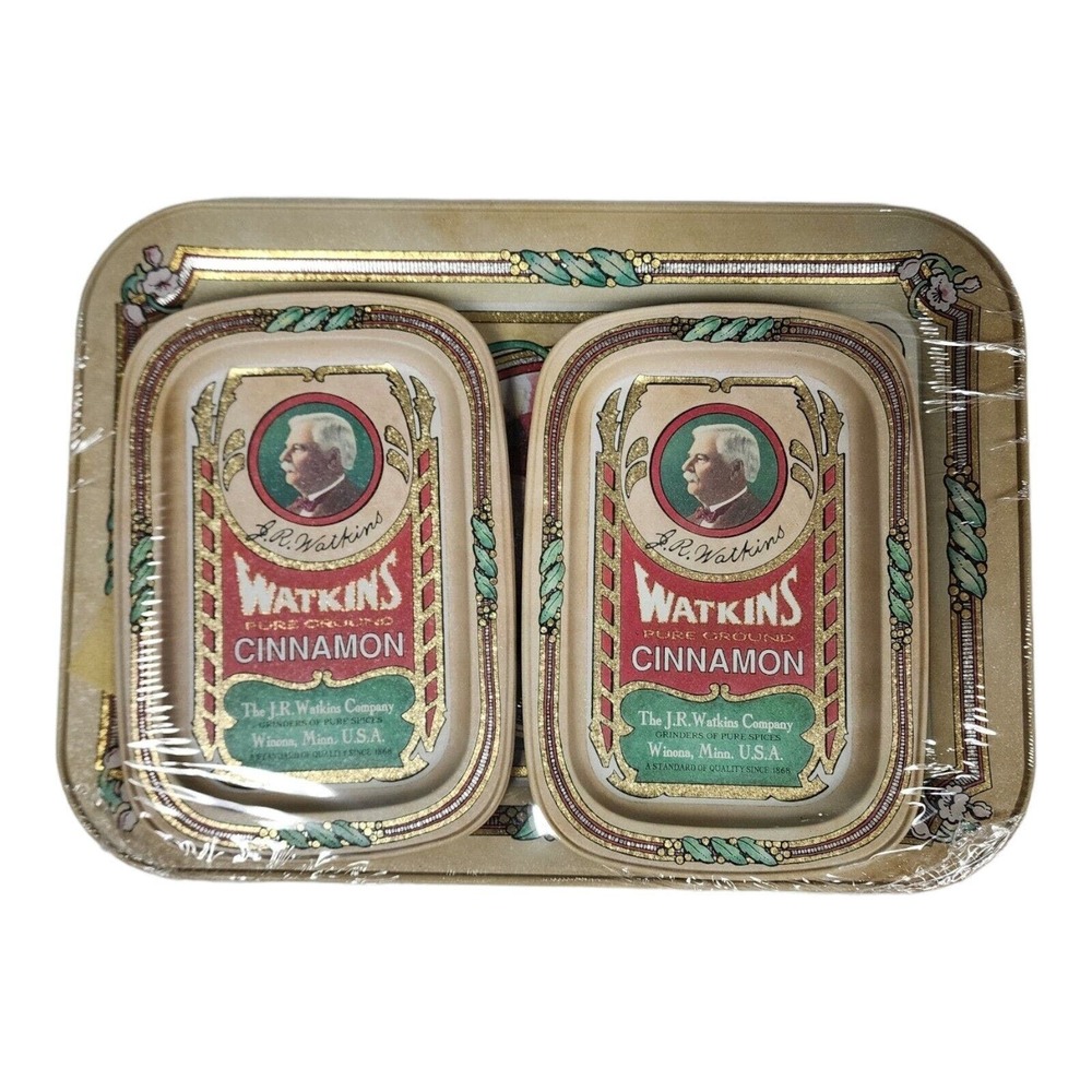 J.R. Watkins Tin Tray Set 5 pc 125th Anniversary Vintage Advertising USA Made
